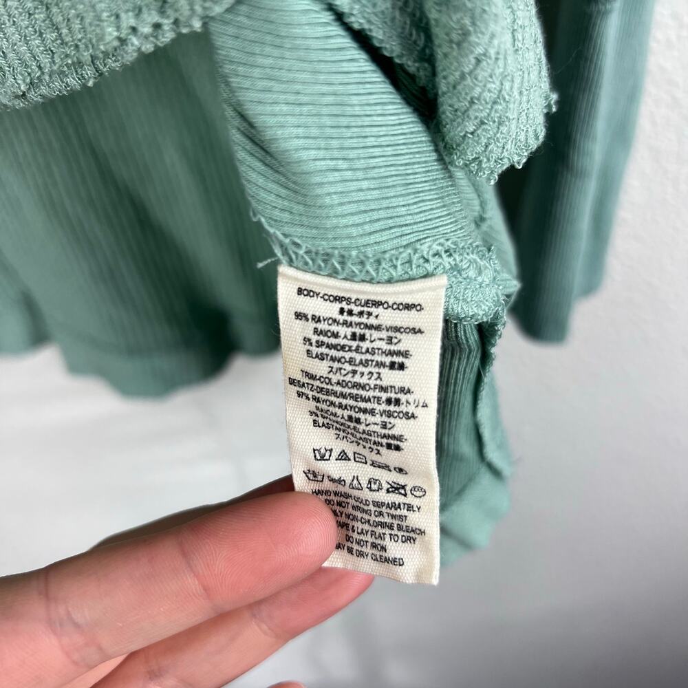 We The Free Malibu Thermal Top Sage Green Waffle Knit Small - Picture 5 of 8